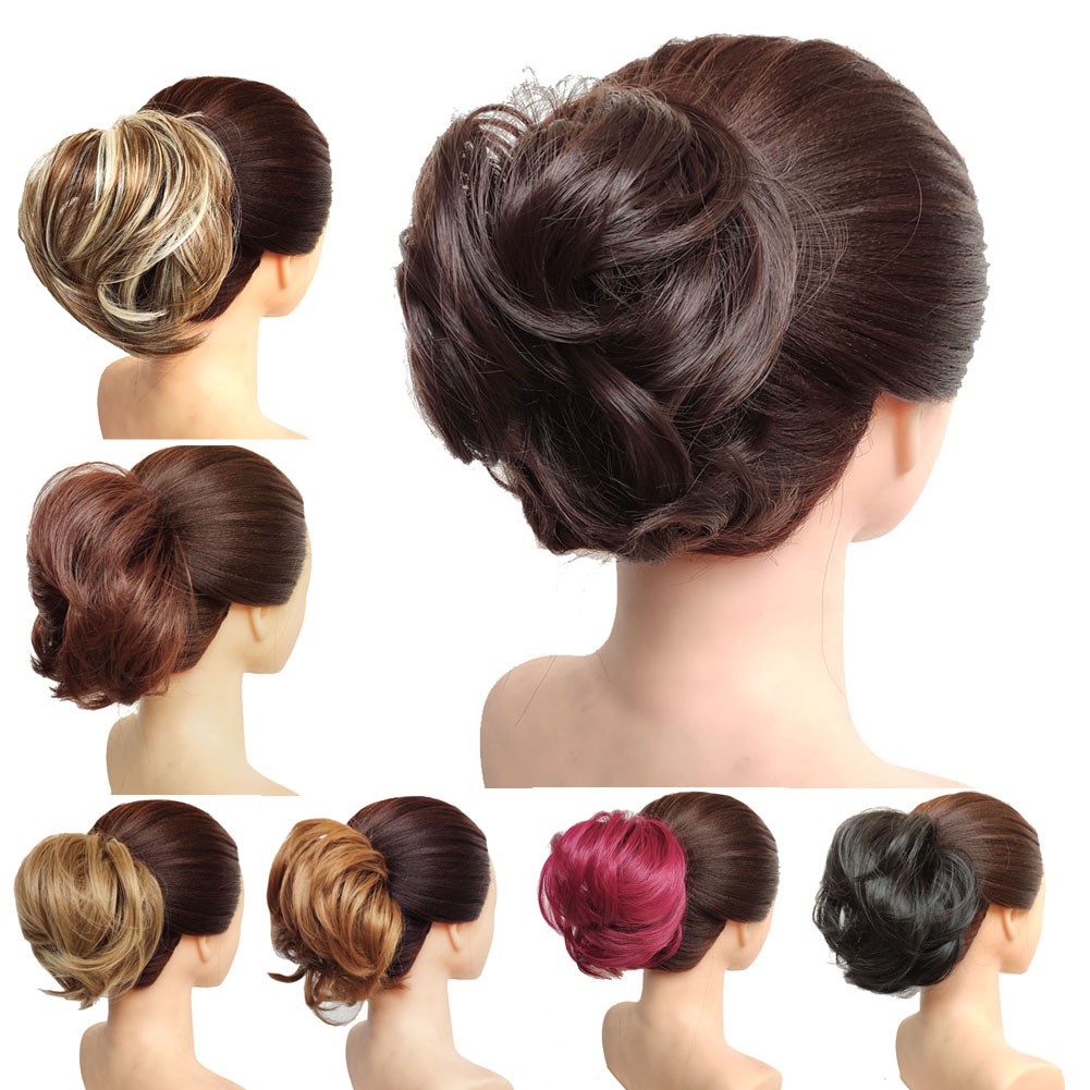Womens Scrunchie Wrap Hair Bun Chignon Short Ponytail Hair