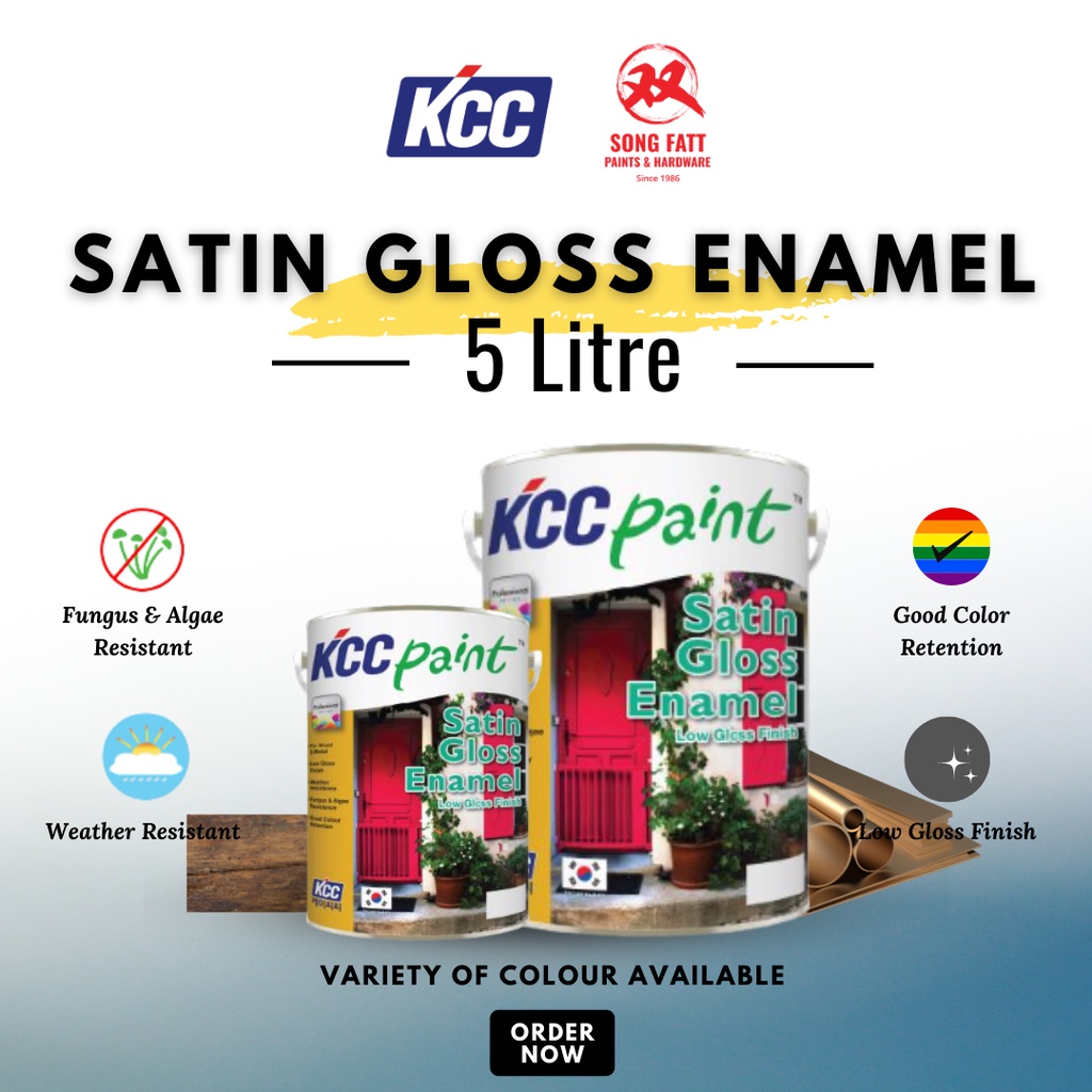 KCC Paint SATIN GLOSS ENAMEL 5L (WHITE/COLOUR) Wood & Metal Satinwood ...