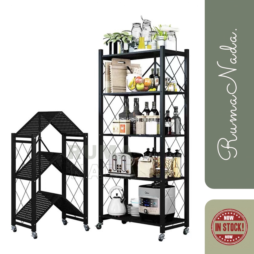 Multipurpose Simple Modern Foldable Shelf Rack | Foldable Kitchen Storage Rack | Rak Besi Serbaguna|Rak Lipat Dapur Besi