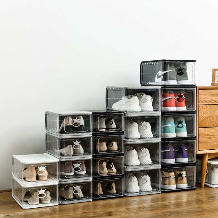 Tempat Letak Kasut Stackable Transparent Shoes Storage Cabinets Box ...