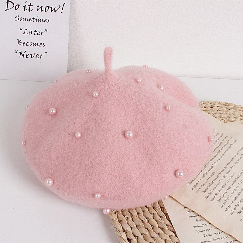 Bear Leader Fashion Spring Autumn Vintage Pearl Hats Girls Berets Wool Cashmere Bonnet AH2742 ZC