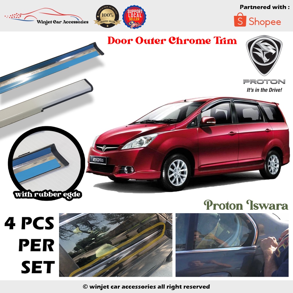 4X Proton Exora Door Glass Outer Moulding Window Chrome Trim Pintu