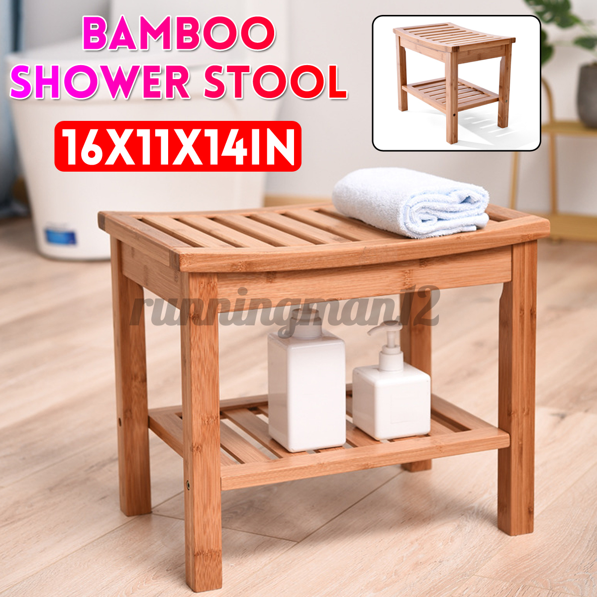 Wood Shower Stool Wooden Bathroom Bench Seat Bamboo Bath Spa Sauna Chair Shelf Hot Sale Shopee Malaysia