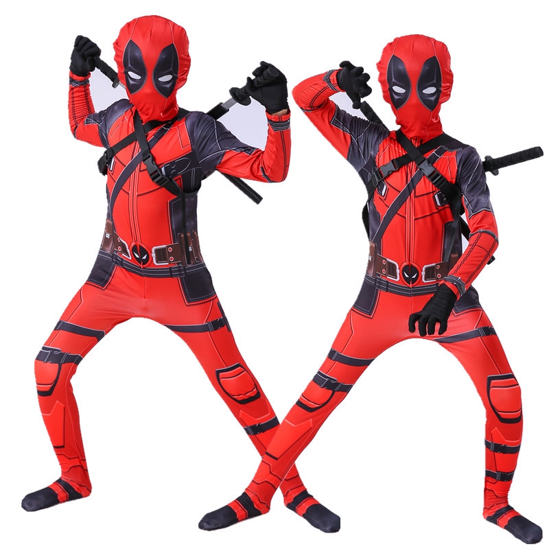 2pcs 30 Deadpool One Piece Halloween Costume Kids Deadpool 2件减30 Deadpool死 侍连体紧身衣万圣节服装儿童死侍cosplay服装成人套装 Shopee Malaysia