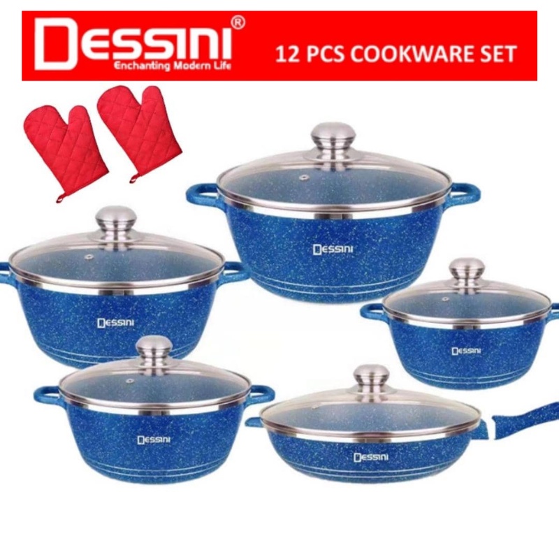 Dessini 12pcs Cookware Set Original Non Stick Cooking Frying Pot Pan Granite Wok Desini Periuk