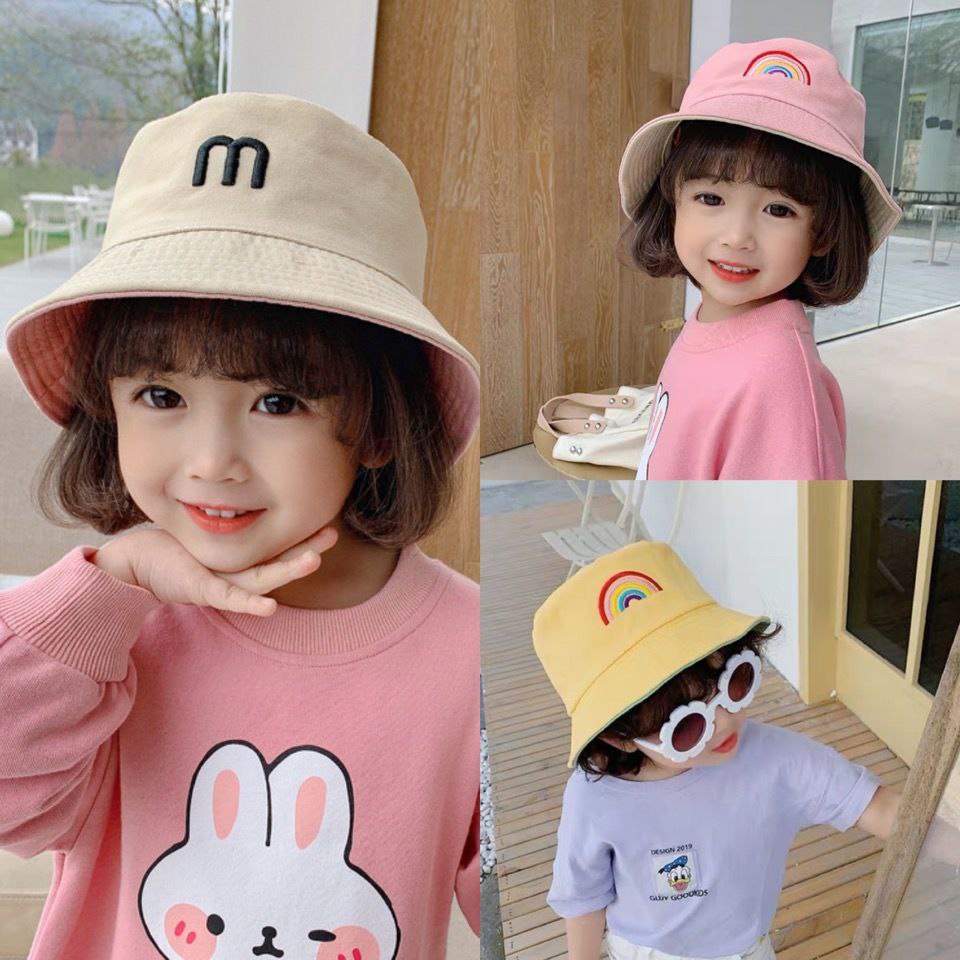 Ready Stock Korean Kids bucket hat reversible rainbow fisherman hat 现货儿童渔夫帽双面带