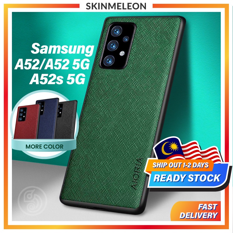 SKINMELEON Samsung Galaxy A52 Casing Samsung A52 Case 5G Cross Pattern PU Leather Case TPU Protective Cover Phone Case