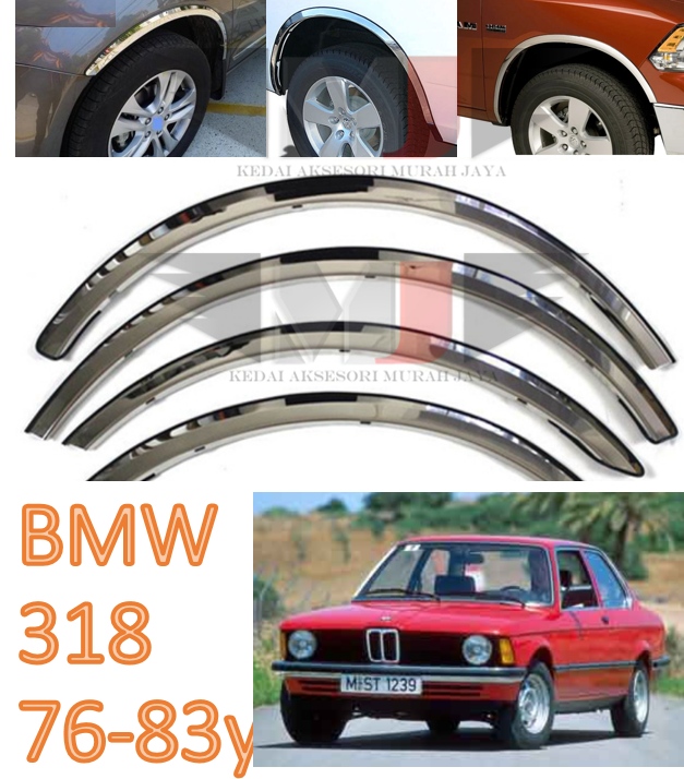 BMW 318 76-83y Fender Arch Trim Stainless Steel Chrome Garnish With Rubber Lining ender Arch Trim Stainless Steel