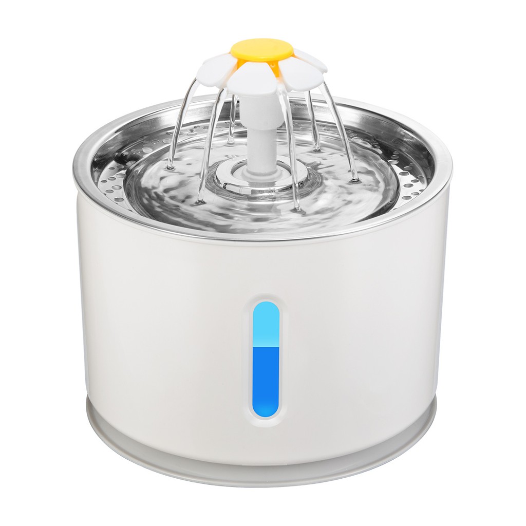 shopee: 2.4L Cat Water Fountain Pet Water Dispenser Quiet Automatic Visible Water Level Mute Activated Electric USB Feeder Drinking Bowl (0:0:Variation:USB Stainless;:::)