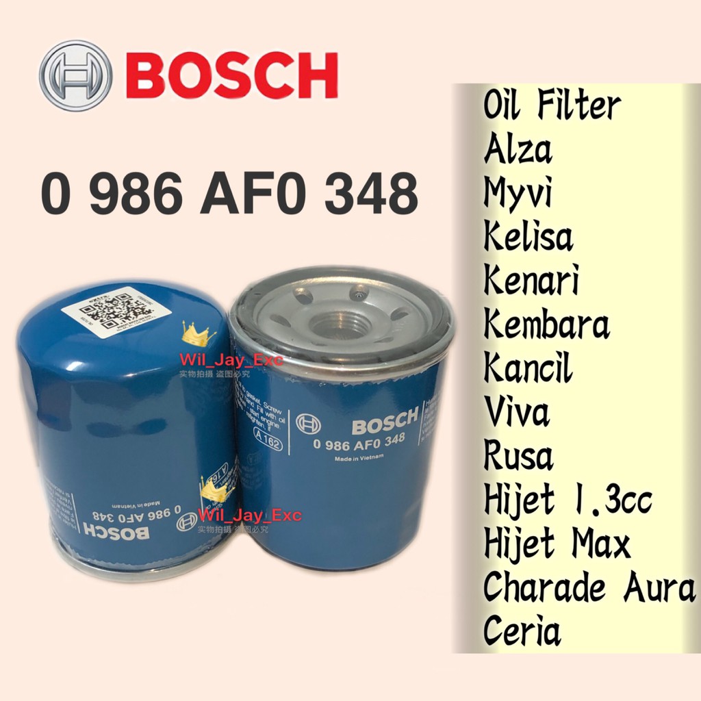 BOSCH PERODUA 348 OIL FILTER ALZA ,KELISA, KENARI ,KEMBARA, KANCIL, MYVI,VIVA,RUSA,HIJET,CHARADE 