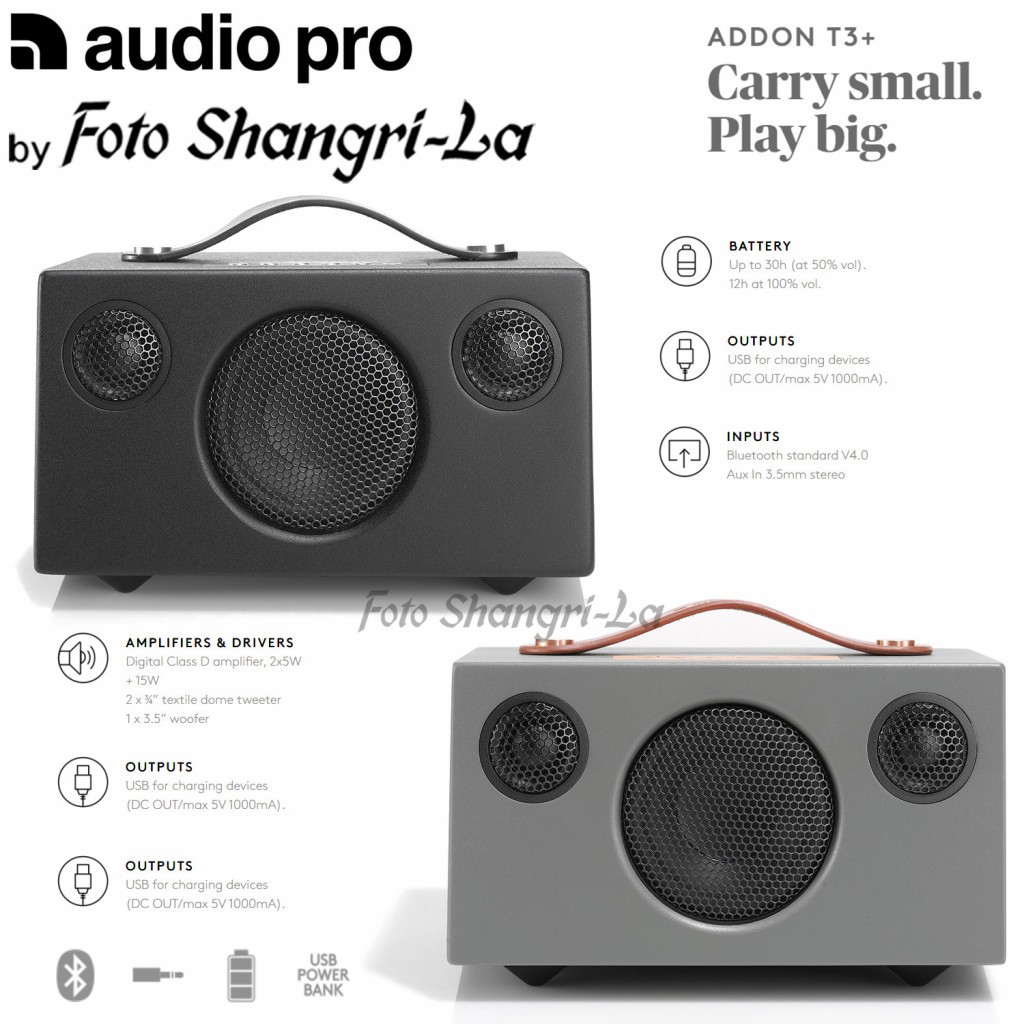 Audio Pro Addon T3+ Wireless Bluetooth Speaker With AUX Input & Built ...