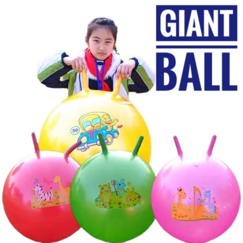 Color Inflatable Bouncing Ball Kids Jumping Hop Ball with Handle for