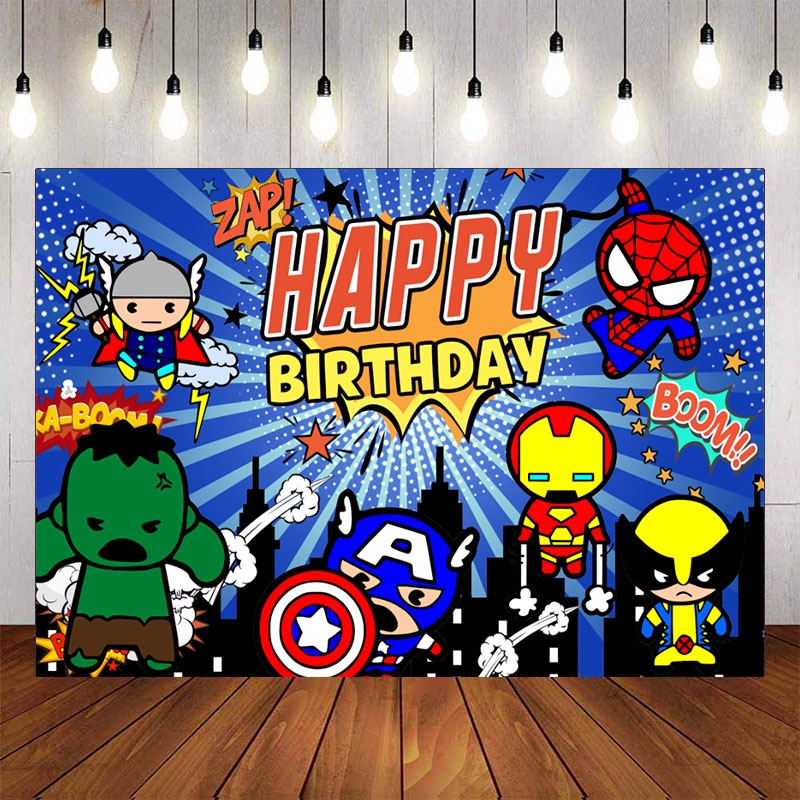 Superheros Backdrop The Avengers Cute Cartoon For Kids Happy Birthday Party  Newborn Baby Shower Blue Building Backgrounds For Photo Studio | Shopee  Malaysia