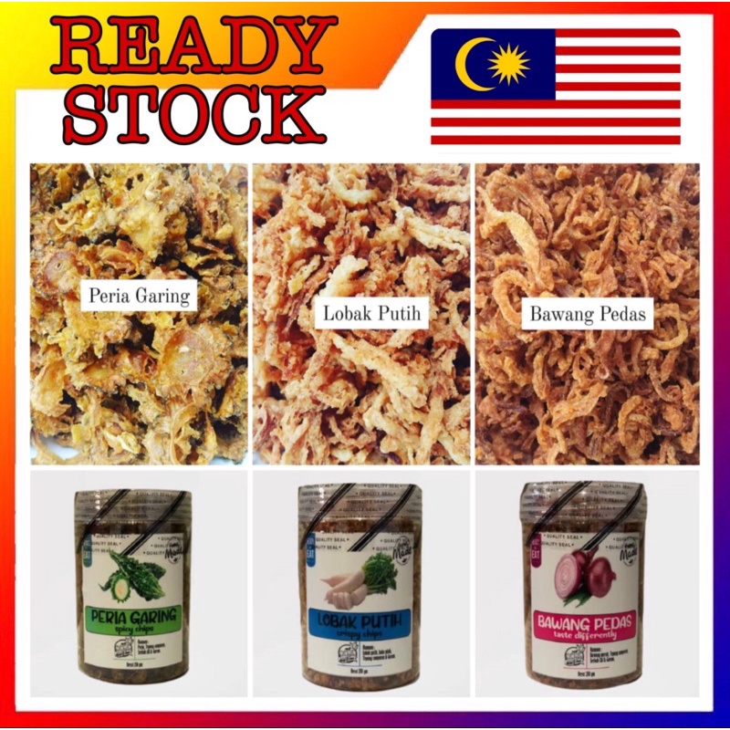 Snek Makanan Pantang Kerepek Makanan Sihat Peria Garing Lobak Putih Bawang Goreng Shopee Malaysia