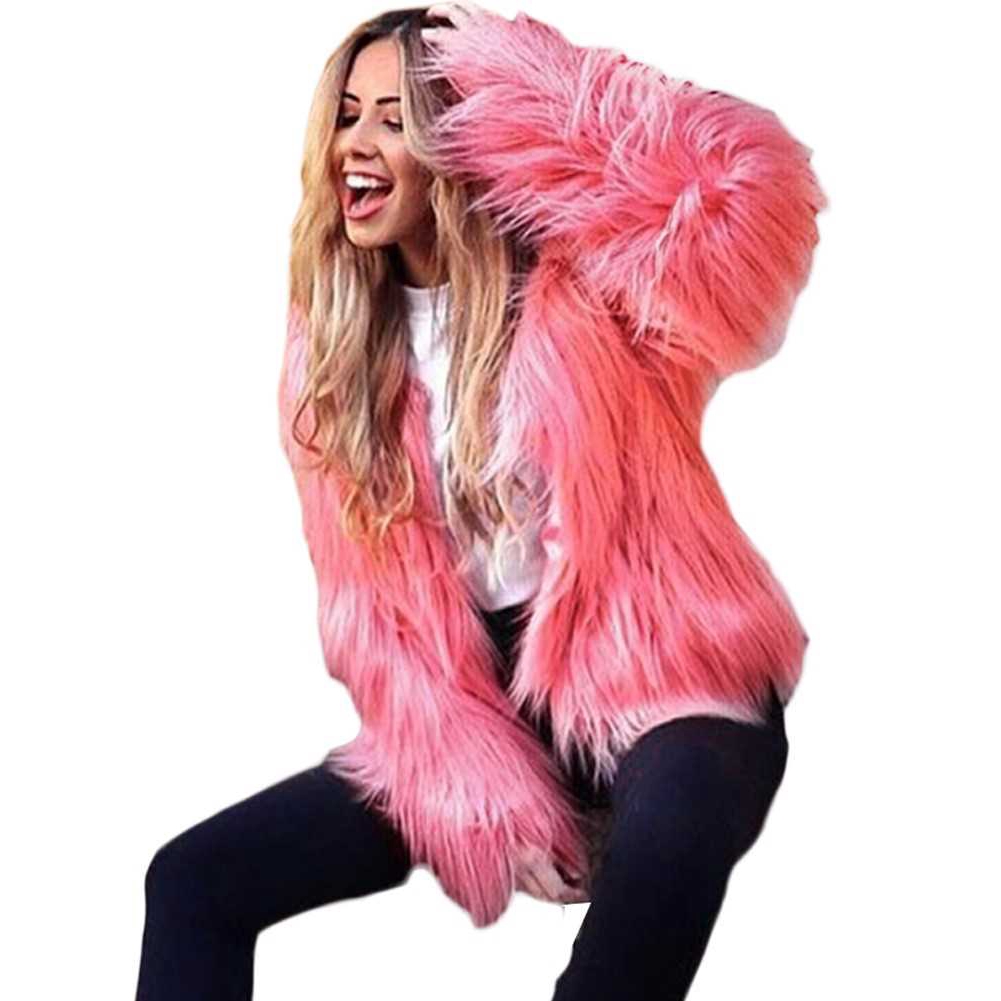 LIYT Womens Winter Warm Fluffy Faux Fur Multicolor Coat Jacket Short Overcoat