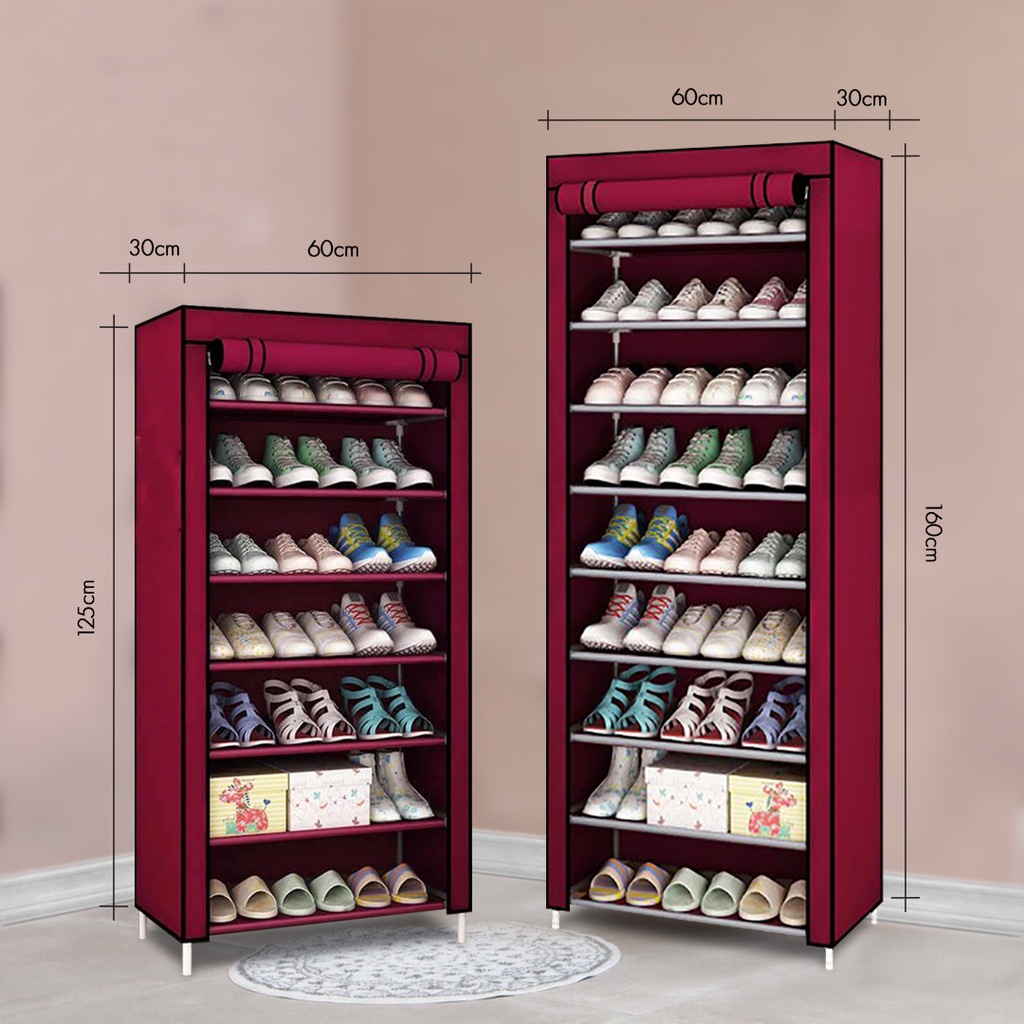 FINSSO: Multi Shoe Rack 8& 10 Tiers Curtain Wardrobe Rak Kasut