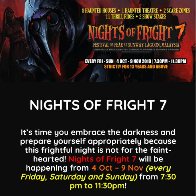 Nights Of Fright 7 At Sunway Lagoon 4 October 2019 9 November 2019 Admission Ticket Shopee Malaysia