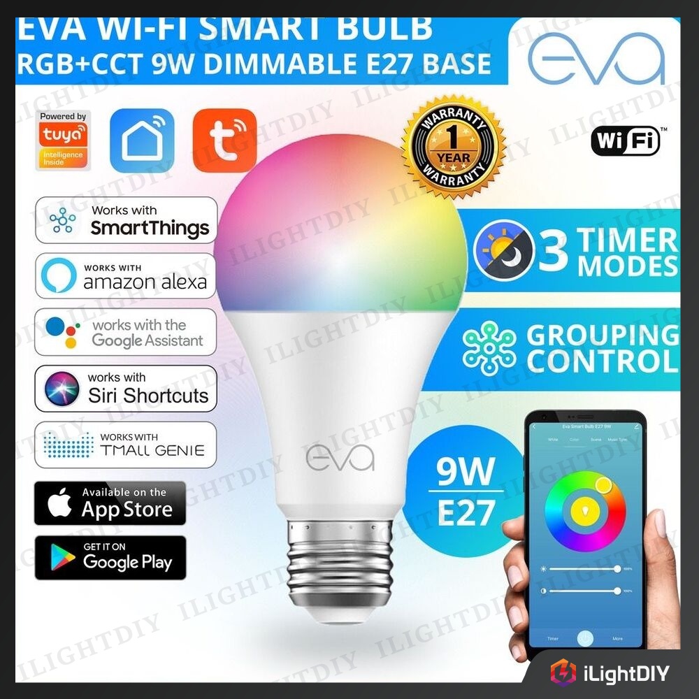 EVA 9W E27 Wi-Fi SMART BULB RGB + CCT DIMMABLE WORKS ON TUYA SMART LIFE APP SUPPORT ALEXA,GOOGLE ASSISTANT,SMART THINGS