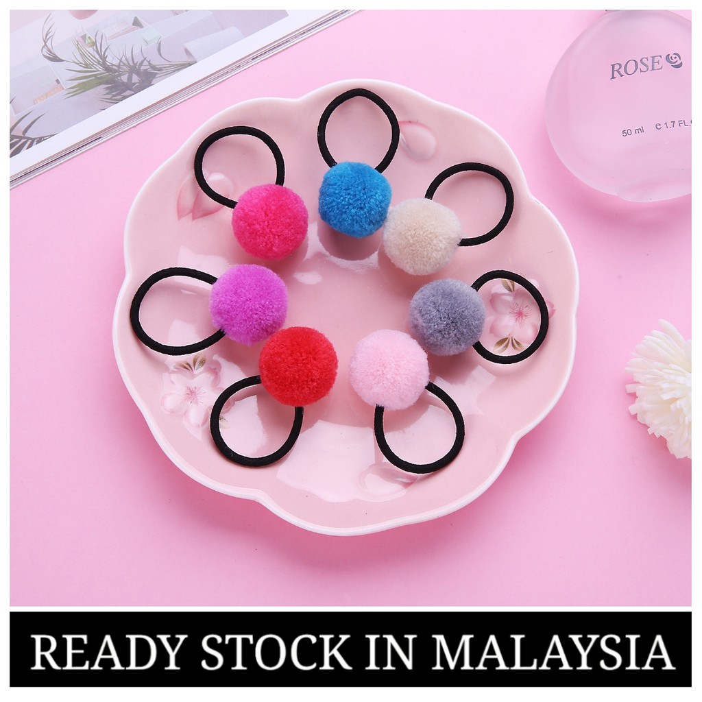 1 PC Korea Cute Little Girls Colourful Pom Pom Hair Ties Ponytail Hair Ties Hair Accessories Getah Rambut Kanak kanak