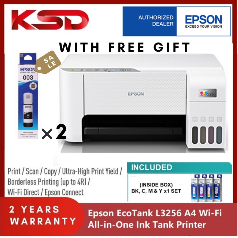 Epson Ecotank L3250 L3256 All In One Ink Tank Wireless Printer Black White Shopee Malaysia 3124