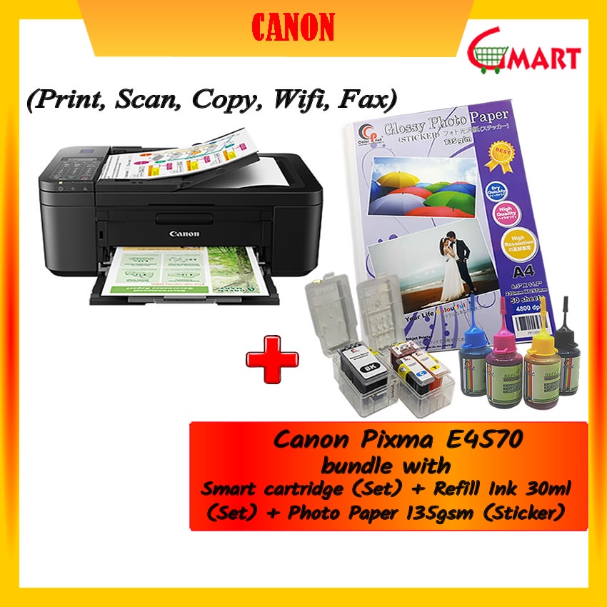 CANON PIXMA E4570 AIO PRINTER (Print/Scan/Copy/Fax) + Photo Paper 135gsm (Sticker) Shopee Malaysia