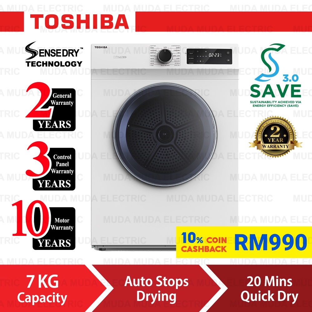 Toshiba / Midea 7KG Dryer Tumble Dryer Machine Clothes Air Vented TD-H80SEM SENSEDRY™ / MD-7388 Mesin Pengering