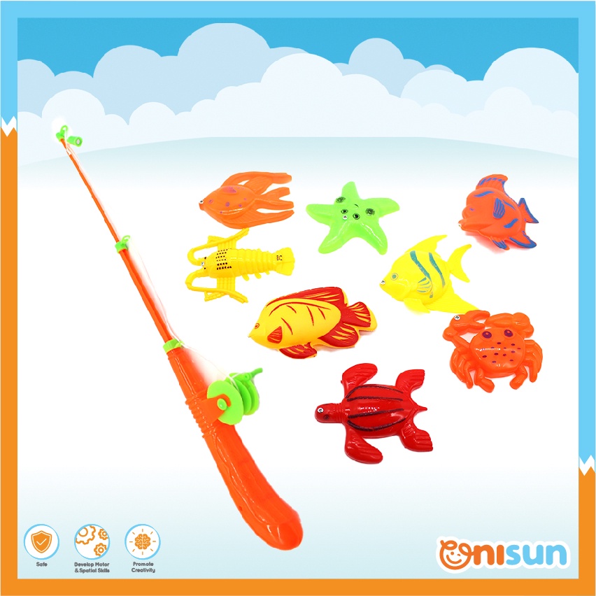 Children Fun 8pcs Fishing Game Playset with Marine Fish and Seafood accessories (Mainan kanak-kanak)