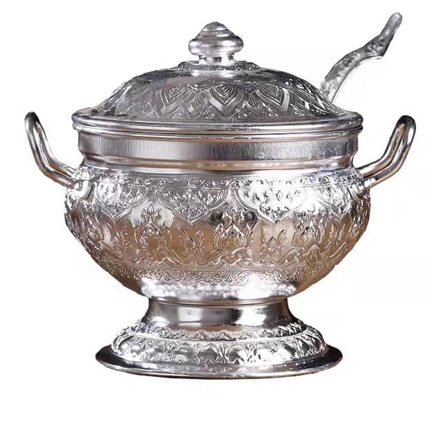 Thai Rice Serving Pot With Spoon Aluminum Silver Soup Bowl Food Bucket Container Bekas Nasi Hidangan Lauk Tomyam Sup 泰饭锅