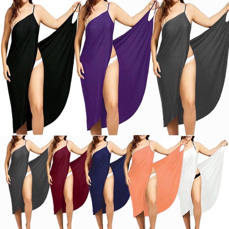 Summer Beach Sexy Women Solid Color Wrap Dress Sun Protection Bikini Cover Up Sarongs Female Bathing Suit Swimwears