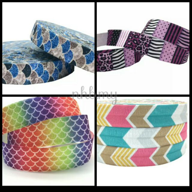 1 Yard Printed Foldover Elastic Foe 15mm Width For Diy Hairties