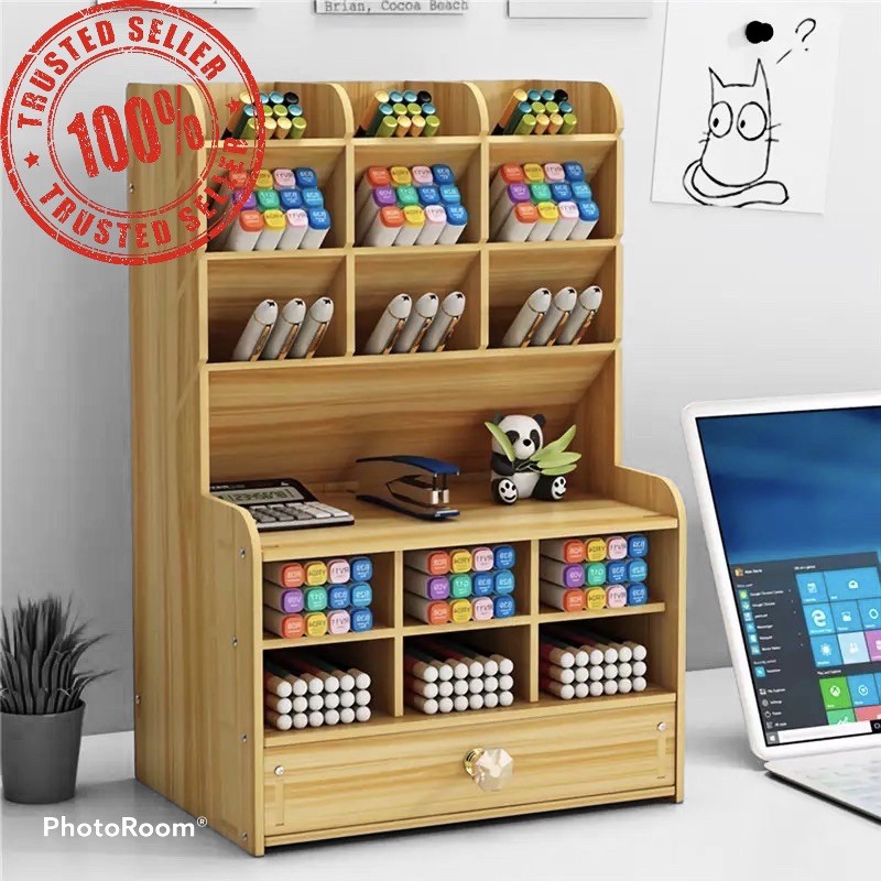 Stationery Rack Wood Organizer Desktop Management Desk Office Organizer