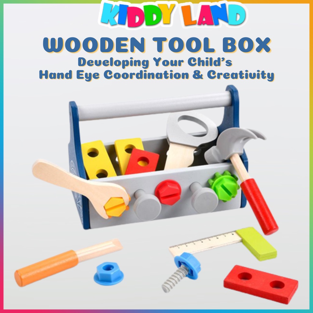 Wooden Tool Box Toy Kids Pretend Play Hand Tools Toys DIY Toolbox