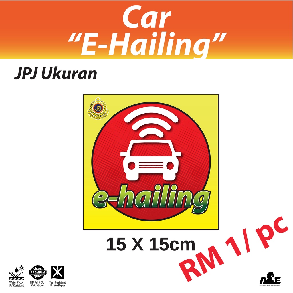 E-Hailing | Sticker | Static Cling | Car | Kereta | JPJ Size | Tahan Lama | Kalis Air