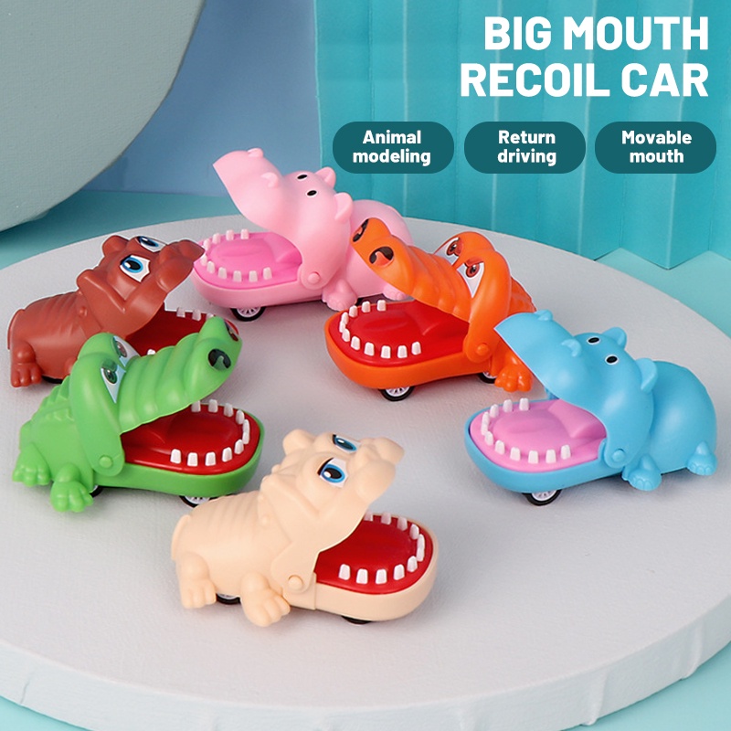 Children's Crocodile Mouth Pull Back Toy Car Press Teeth Bite Fingers Mini Cartoon Hippo Animal Boy Toy