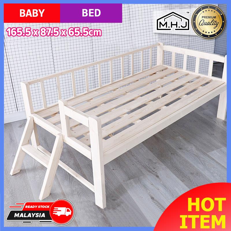 MHJ Easel Wooden DIY Baby Bed Baby Cot Attached to Parents Side Bed With Guardrail & Staircase