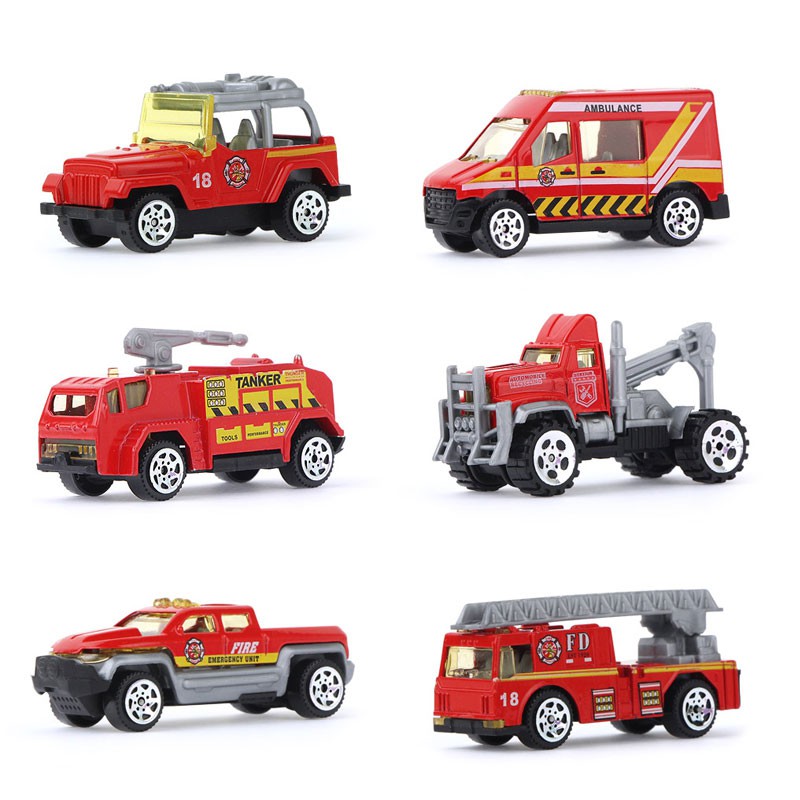 🔥READY STOCK🔥 6Pcs/set 1:64 Mini Diecast Alloy Model Car Red Color Fire ...