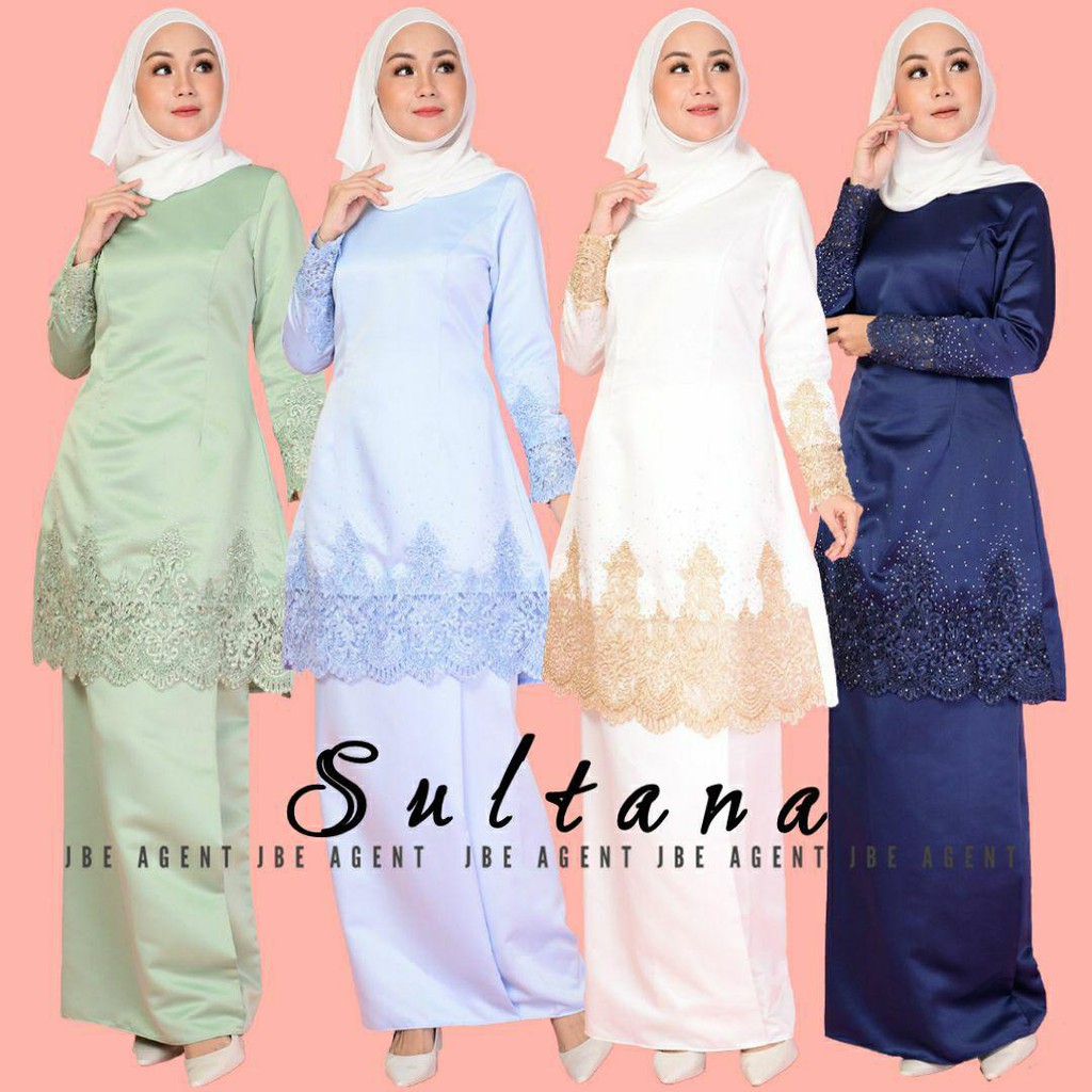 Sultana Exclusive Satin Kurung Pahang Dart And Lace Size S Lxl Baju Nikah Tunang Putih