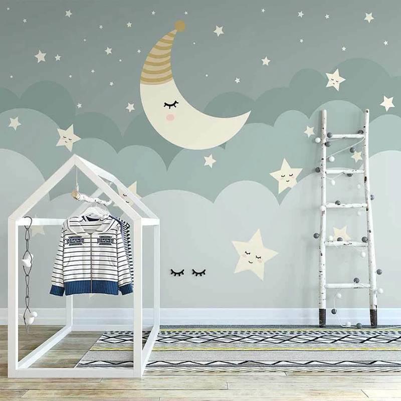 Custom 3D Wallpaper For Kids Room Wall Covering Cartoon Stars Moon Clouds  Children Room Babys Bedroom Background Wall Decoration Mural | Shopee  Malaysia