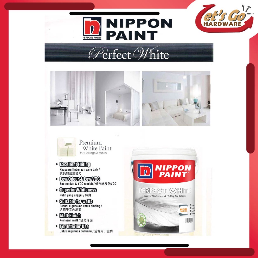 Nippon Paint 20L Perfect White Matt Finishing Cat Tak Kilat Cat Putih Dinding Cat Rumah Nippon