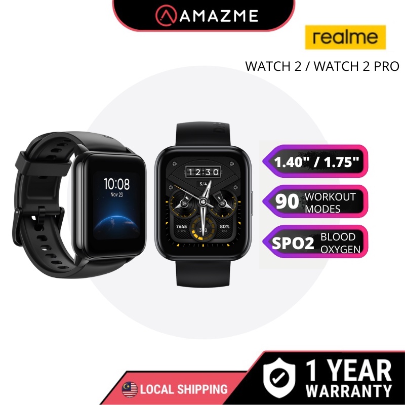 realme Watch 2 Pro / Watch 2 with Screen SpO2 Sensor IP68 Heart Rate Monitoring 90 Sport Modes (1.75")