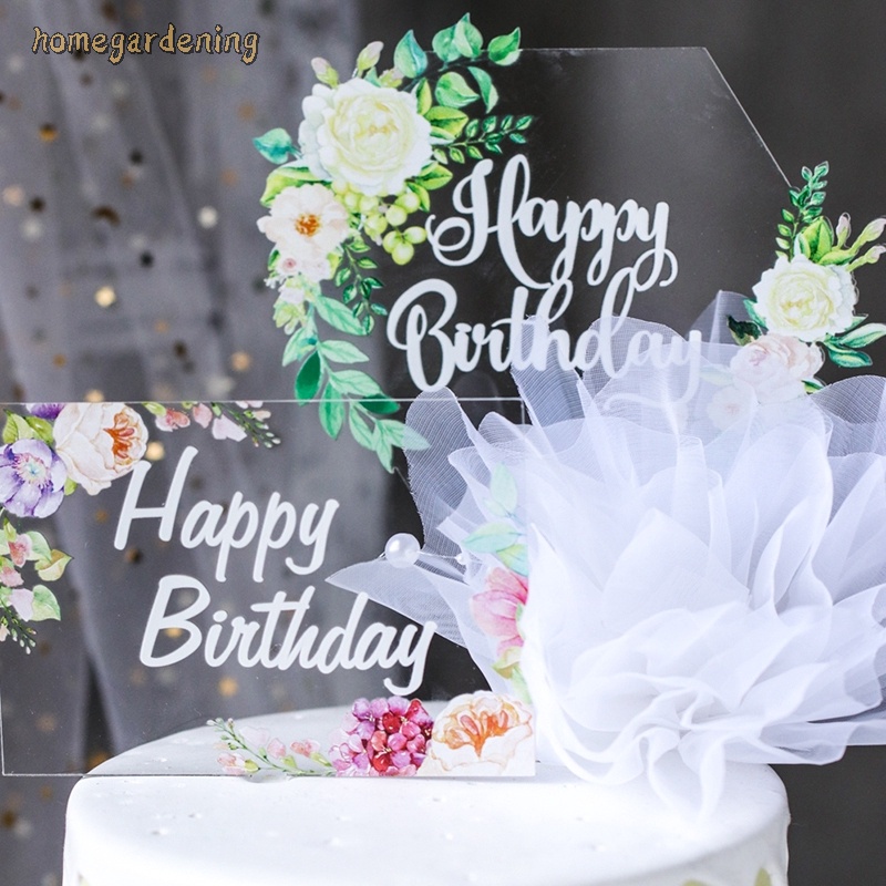 Happy Birthday Flower Acrylic Cake Topper Flag Birthday Party Decor ...