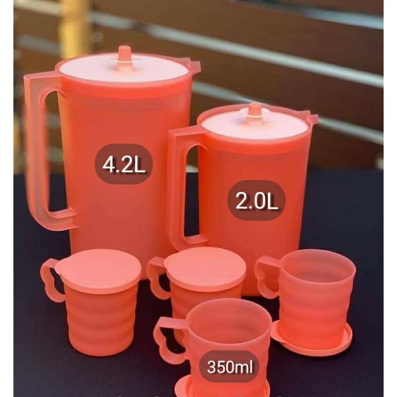 [TUPPERWARE] Coral Blooms Giant Pitcher 4.2L 2L Mugs and Seals 350ml Jug Jag air