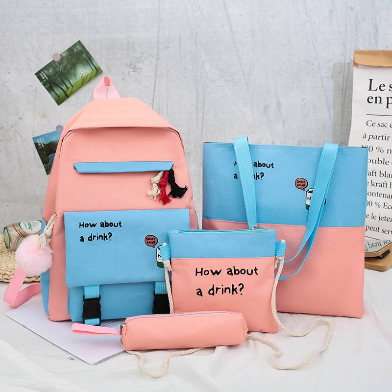 Buy Ready Stock 4 In 1 Backpack Set Canvas School Student Galas Sekolah Bag Women Handbag Sling Bag Crossbody Tote Beg Pen Case Travel Shoulder Wanita Bahu Tangan Beg Korean Fashion