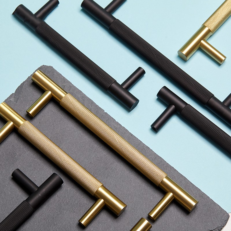 Satin Brass Knurled/Textured Knob Kitchen Cupboard Door black