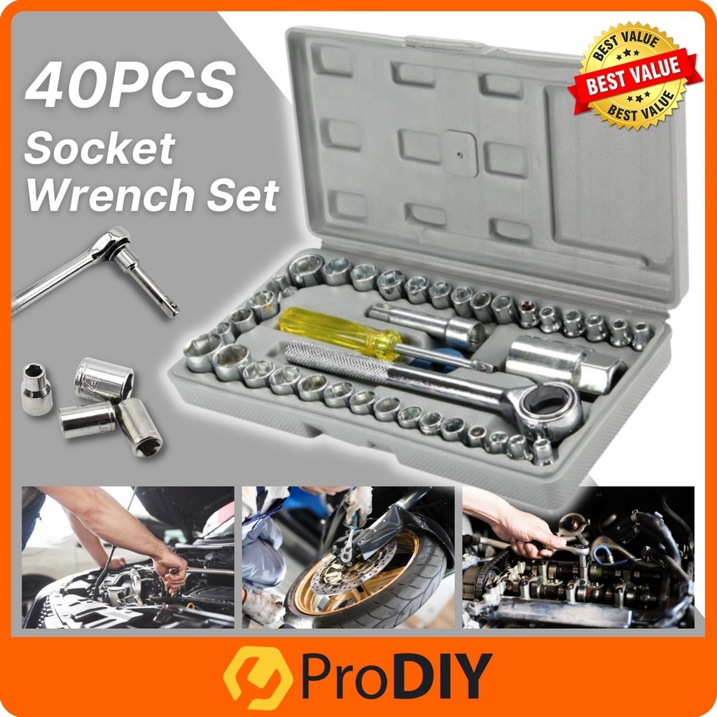40PCS Combination Socket Wrench Set Box Hand Tools Ratchet Spanner Automotive Repair Tools DIY Set Soket Spanar Motor