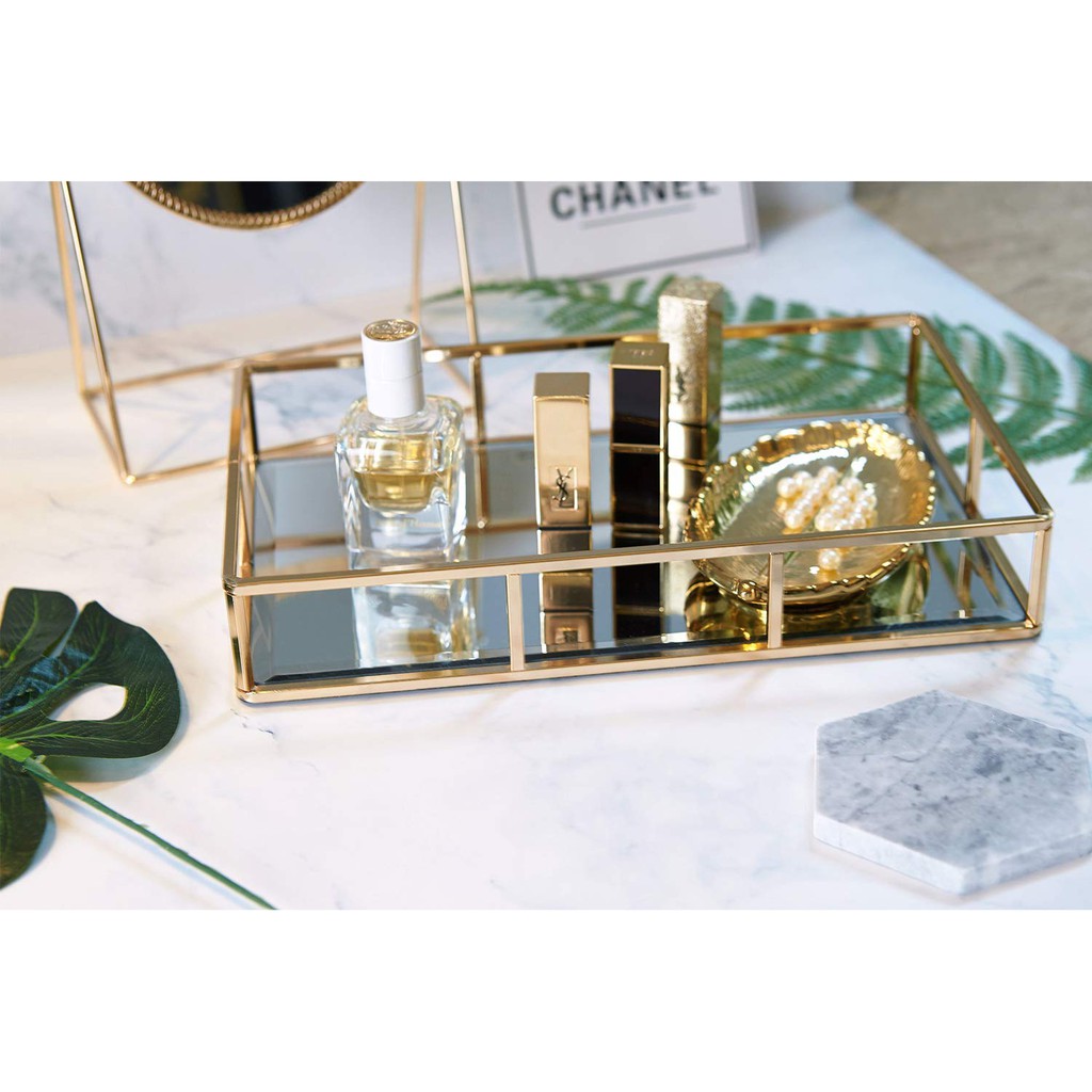 Tray Mirror Gold Mirror Tray Perfume Tray Mirror Vanity Tray Metal Decorative Tray Tray Jewelry Perfume Organizer Shopee Malaysia