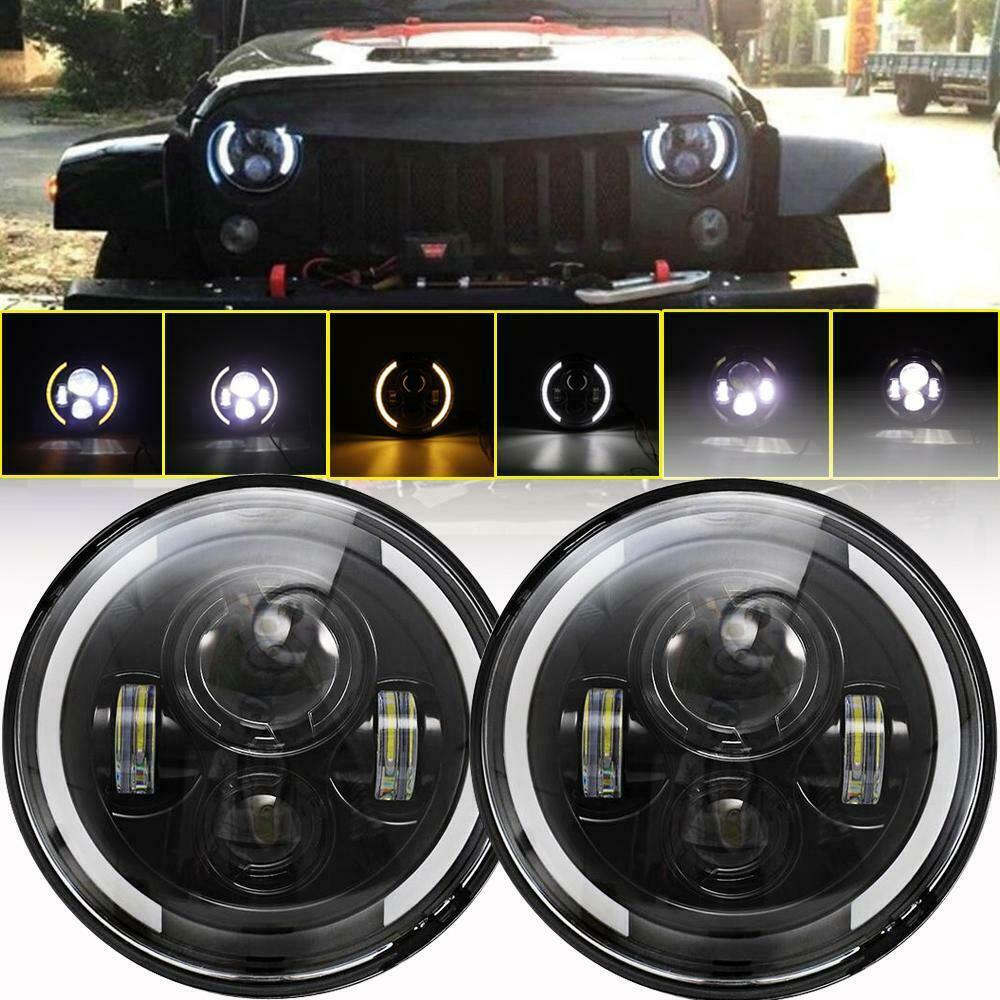 2x 7'' LED Headlight DRL Hi/Lo Beam Lamp 500W For Jeep Wrangler JK JL ...