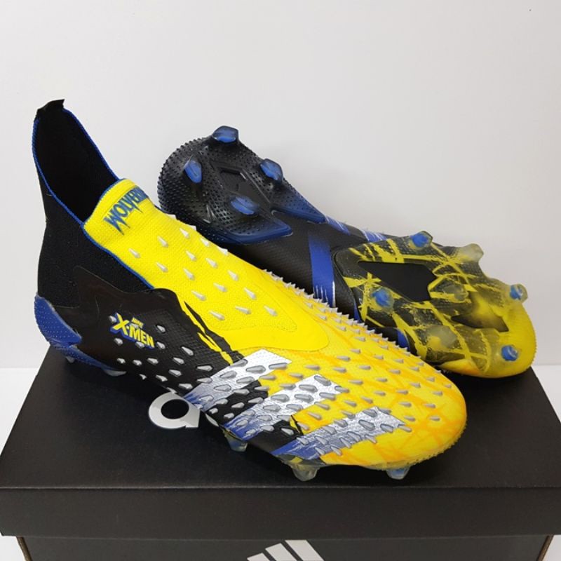 Kasut Bola Sepak Predator Freak+ X-MEN Bright Yellow Silver Metallic Core Black FG Outdoor Football Shoes Men's Boots Unisex Soccer Cleats