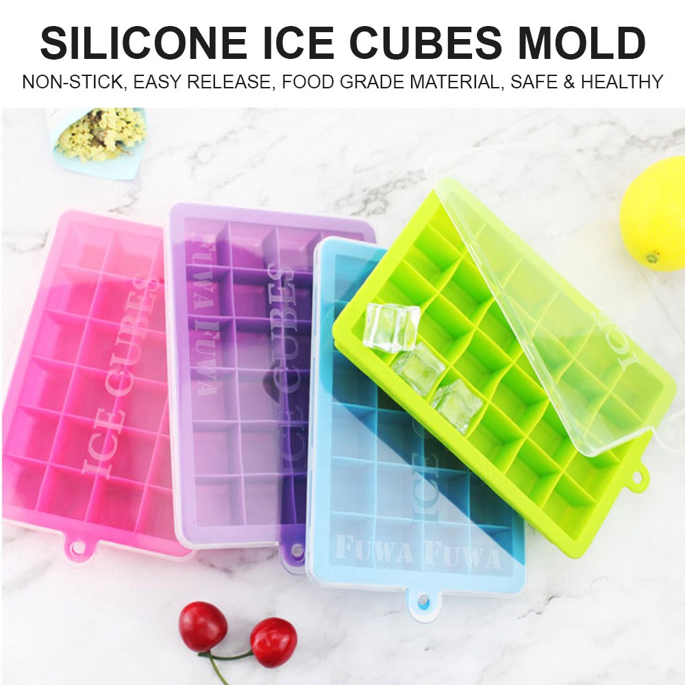 Food Grade Silicone Ice Cube Tray 🧊 24 Grid Jelly Pudding Baby Food Ice Maker Mold [WITH COVER]