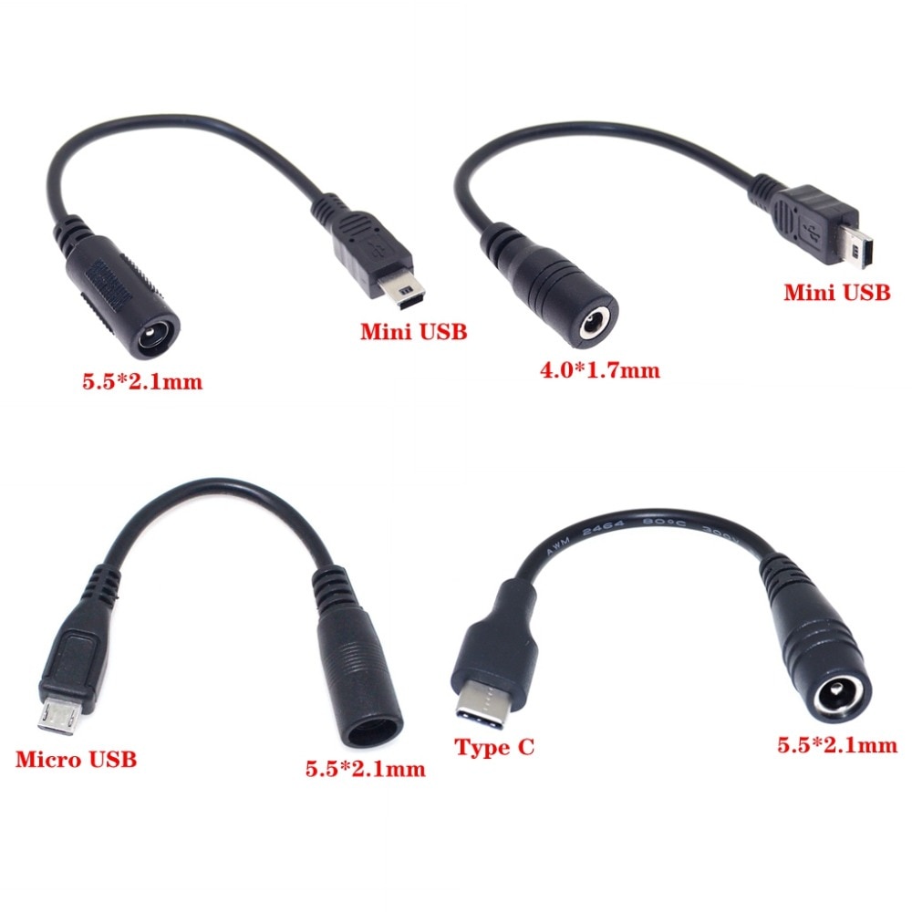Premium Quality 5.5*2.1mm 4.0*1.7mm DC Power Plug Waterproof Jacket Female Micro USB / Mini Type C Male Adapter Cable... - Image 5